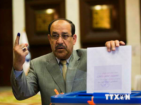 Thủ tướng Iraq Nouri al-Maliki bỏ phiếu tại điểm bầu cử ở thủ đô Baghdad ngày 30/4.